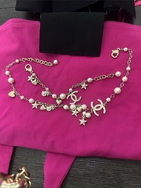 CHANEL Gold Tone Pearl& CC Charm AUTHENTIC.Sold together necklace bracelet